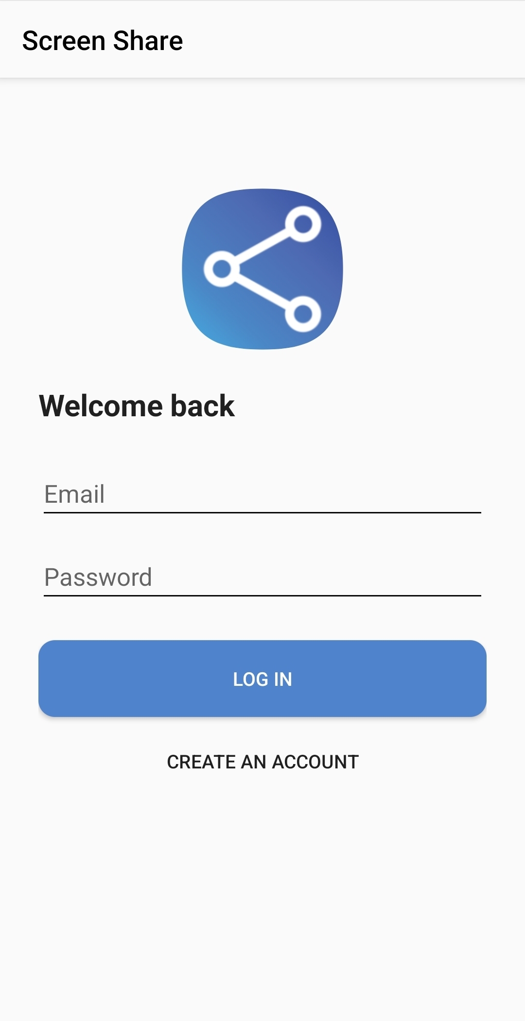 Screen Share login screen